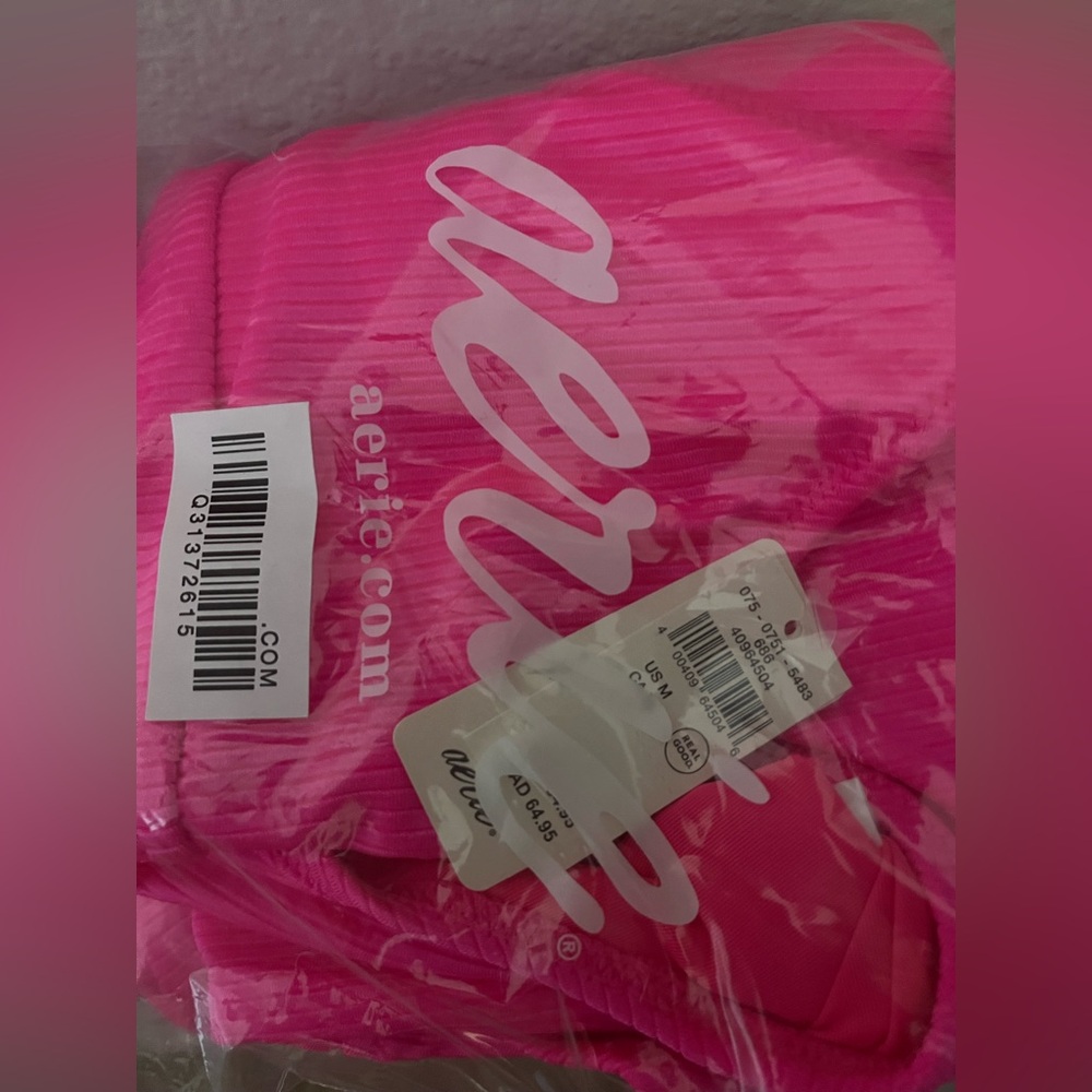 NWT Aerie Shine Rib One Shoulder Full Coverage One Piece in Miami Pink - Size M - Picture 6 of 6